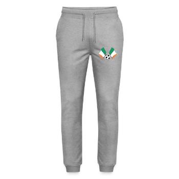 Two Irish flags with a football Ireland - Stanley/Stella Mover Unisex Organic Jogging Trousers - heather grey - Front - Marisol (170cm) & Nik (191cm)