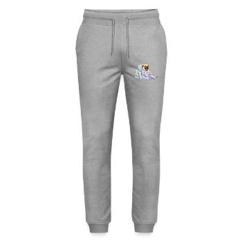 Müder Mops im Pyjama – Pug-gged Out - Stanley/Stella Unisex Bio Jogginghose Mover  - Grau meliert - Vorne - Marisol (170cm) & Nik (191cm)