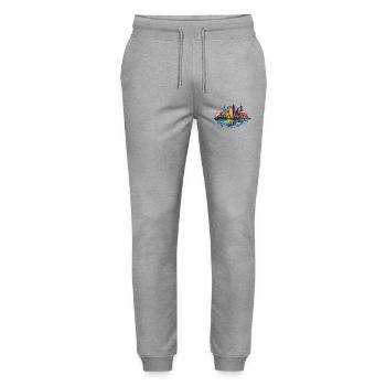 Colorful Skyline Reflection - Stanley/Stella Mover Unisex Organic Jogging Trousers - heather grey - Front - Marisol (170cm) & Nik (191cm)