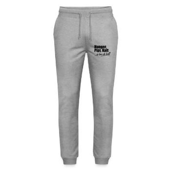 Hunger Kalt Müde so bin ich halt - Stanley/Stella Unisex Bio Jogginghose Mover  - Grau meliert - Vorne - Marisol (170cm) & Nik (191cm)
