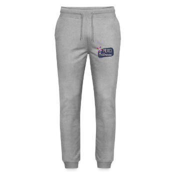MAÎTRESSE. MERCI. MERCI MAÎTRESSE. FLEUR - Pantalon de jogging bio MOVER Stanley/Stella unisexe - gris chiné - Devant - Marisol (170cm) & Nik (191cm)