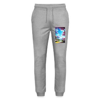 Scène de nature animée paisible, lumineuse et heureuse - Pantalon de jogging bio MOVER Stanley/Stella unisexe - gris chiné - Devant - Marisol (170cm) & Nik (191cm)