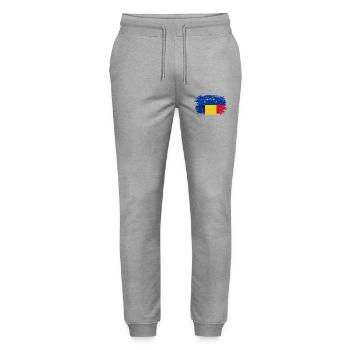 EU Stars Over Romanian Flag Brush - Stanley/Stella Mover Unisex Organic Jogging Trousers - heather grey - Front - Marisol (170cm) & Nik (191cm)