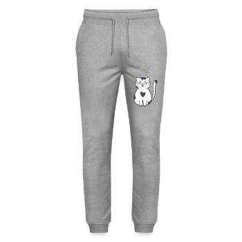 Chat de dessin animé mignon de bonne humeur, cadeaux de chat souriant - Pantalon de jogging bio MOVER Stanley/Stella unisexe - gris chiné - Devant - Marisol (170cm) & Nik (191cm)