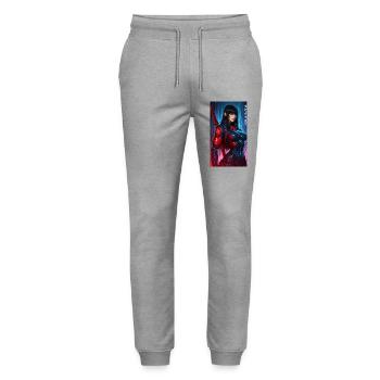 Sci-Fi 3D Cyberpunk Samouraï Guerrier avec Katana - Pantalon de jogging bio MOVER Stanley/Stella unisexe - gris chiné - Devant - Marisol (170cm) & Nik (191cm)