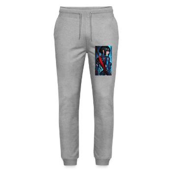 3D Blau/Rot Cyberpunk-Samurai-Kriegerin mit Katana - Stanley/Stella Unisex Bio Jogginghose Mover  - Grau meliert - Vorne - Marisol (170cm) & Nik (191cm)