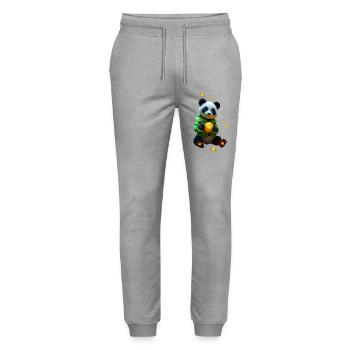 Cyber Panda mit Neon Zitrone - Stanley/Stella Unisex Bio Jogginghose Mover  - Grau meliert - Vorne - Marisol (170cm) & Nik (191cm)