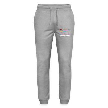 Multilinguales Dankeschön Muster - Stanley/Stella Unisex Bio Jogginghose Mover  - Grau meliert - Vorne - Marisol (170cm) & Nik (191cm)