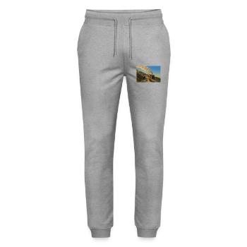 Snowdon Mountain Steam Engine - Stanley/Stella Mover Unisex Organic Jogging Trousers - heather grey - Front - Marisol (170cm) & Nik (191cm)