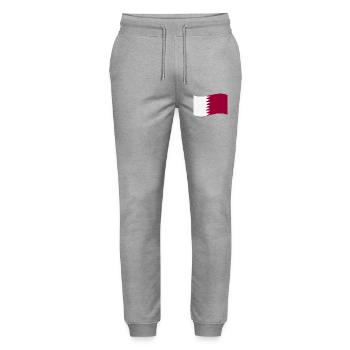Qatar flag - Stanley/Stella Mover Unisex Organic Jogging Trousers - heather grey - Front - Marisol (170cm) & Nik (191cm)