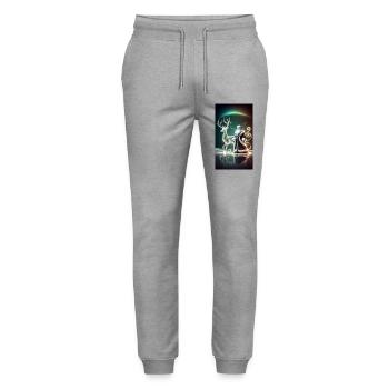 Reindeer with Santa Futuristic - Stanley/Stella Mover Unisex Organic Jogging Trousers - heather grey - Front - Marisol (170cm) & Nik (191cm)
