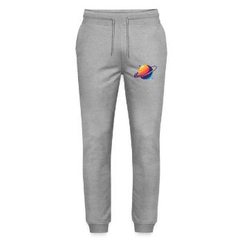 Neon Planet Cosmos Planet with Ring and Moons - Stanley/Stella Mover Unisex Organic Jogging Trousers - heather grey - Front - Marisol (170cm) & Nik (191cm)