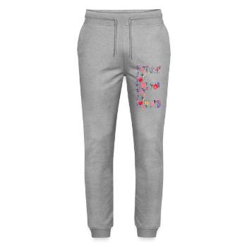 Personalisierter Blumenbuchstabe E - Geschenkidee - Stanley/Stella Unisex Bio Jogginghose Mover  - Grau meliert - Vorne - Marisol (170cm) & Nik (191cm)