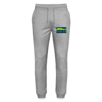Silhouette vert vif de la Skyline de Seattle - Pantalon de jogging bio MOVER Stanley/Stella unisexe - gris chiné - Devant - Marisol (170cm) & Nik (191cm)