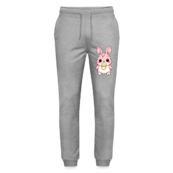 Easter Bunny Kawaii Bunny with Pacifier - Stanley/Stella Mover Unisex Organic Jogging Trousers - heather grey - Front - Marisol (170cm) & Nik (191cm)