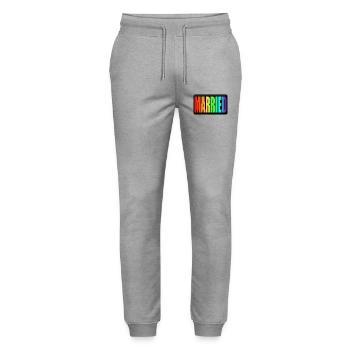 RAINBOW - VERHEIRATET LGBTQ - WEDDING PRIDE - Stanley/Stella Unisex Bio Jogginghose Mover  - Grau meliert - Vorne - Marisol (170cm) & Nik (191cm)