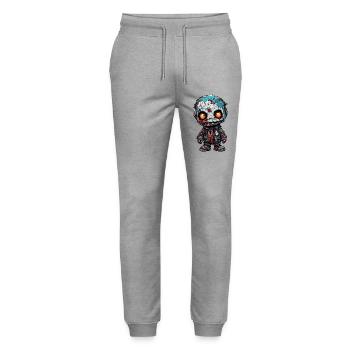 Horror Doll / Halloween / Creepy / Dark - Stanley/Stella Mover Unisex Organic Jogging Trousers - heather grey - Front - Marisol (170cm) & Nik (191cm)