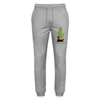Les deux chats amis et complices à côté du cactus - Pantalon de jogging bio MOVER Stanley/Stella unisexe - gris chiné - Devant - Marisol (170cm) & Nik (191cm)