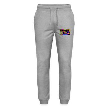 Nova Neon Geometrie - Stanley/Stella Unisex Bio Jogginghose Mover  - Grau meliert - Vorne - Marisol (170cm) & Nik (191cm)