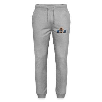 Funny Pug Weightlifting Deadlift Fitness Gym  - Stanley/Stella Mover Unisex Organic Jogging Trousers - heather grey - Front - Marisol (170cm) & Nik (191cm)