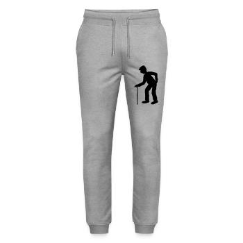 stock hut gehen ruecken opa grossvater alt rente e - Stanley/Stella Unisex Bio Jogginghose Mover  - Grau meliert - Vorne - Marisol (170cm) & Nik (191cm)