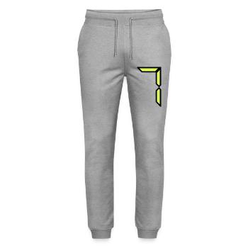 7 ANS. 7e ANNIVERSAIRE. ANNIVERSAIRE 7 ANS. 7 - Pantalon de jogging bio MOVER Stanley/Stella unisexe - gris chiné - Devant - Marisol (170cm) & Nik (191cm)