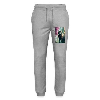Domestic short haired cat life - Stanley/Stella Mover Unisex Organic Jogging Trousers - heather grey - Front - Marisol (170cm) & Nik (191cm)