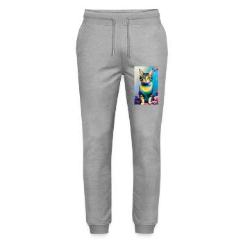Domestic short haired cat with flowers - Stanley/Stella Mover Unisex Organic Jogging Trousers - heather grey - Front - Marisol (170cm) & Nik (191cm)