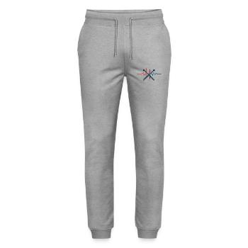Heartbeat & Chopsticks Design T-Shirt - Stanley/Stella Mover Unisex Organic Jogging Trousers - heather grey - Front - Marisol (170cm) & Nik (191cm)