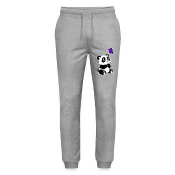 Panda mit fliegendem Schmetterling - Stanley/Stella Unisex Bio Jogginghose Mover  - Grau meliert - Vorne - Marisol (170cm) & Nik (191cm)