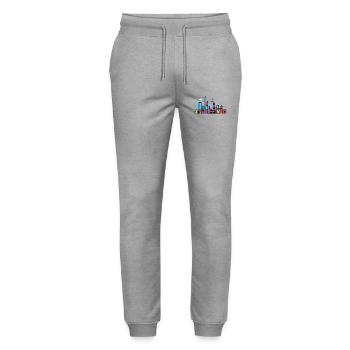 Frankfurt City Skyline Mainhattan Line Art - Stanley/Stella Mover Unisex Organic Jogging Trousers - heather grey - Front - Marisol (170cm) & Nik (191cm)