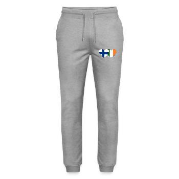 Finland Ireland Flag Heart - Stanley/Stella Mover Unisex Organic Jogging Trousers - heather grey - Front - Marisol (170cm) & Nik (191cm)