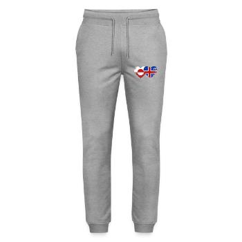 Greenland Iceland flag heart used - Stanley/Stella Mover Unisex Organic Jogging Trousers - heather grey - Front - Marisol (170cm) & Nik (191cm)