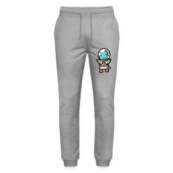 hugadino Astronaut T-Rex, Dino, süßer Dinosaurier - Stanley/Stella Unisex Bio Jogginghose Mover  - Grau meliert - Vorne - Marisol (170cm) & Nik (191cm)