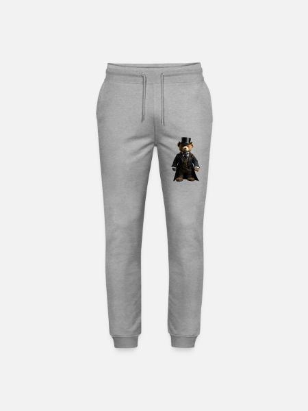 Plush bear in black tailcoat - Stanley/Stella Mover Unisex Organic Jogging Trousers - heather grey