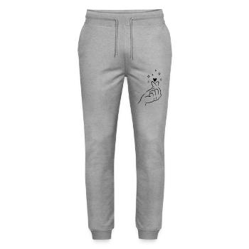 Finger Heart Coréen K Pop - Pantalon de jogging bio MOVER Stanley/Stella unisexe - gris chiné - Devant - Marisol (170cm) & Nik (191cm)
