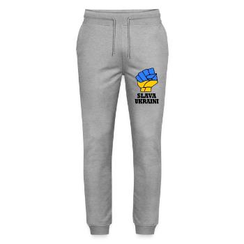 Slava ukraini - Stanley/Stella Unisex Bio Jogginghose Mover  - Grau meliert - Vorne - Marisol (170cm) & Nik (191cm)
