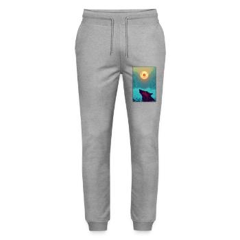 Wolf Animal Motif Nature Wild Mystical Wildlife - Stanley/Stella Mover Unisex Organic Jogging Trousers - heather grey - Front - Marisol (170cm) & Nik (191cm)