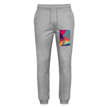 Surfergirl Mädchen Frau Surfbrett Wellen Meer - Stanley/Stella Unisex Bio Jogginghose Mover  - Grau meliert - Vorne - Marisol (170cm) & Nik (191cm)