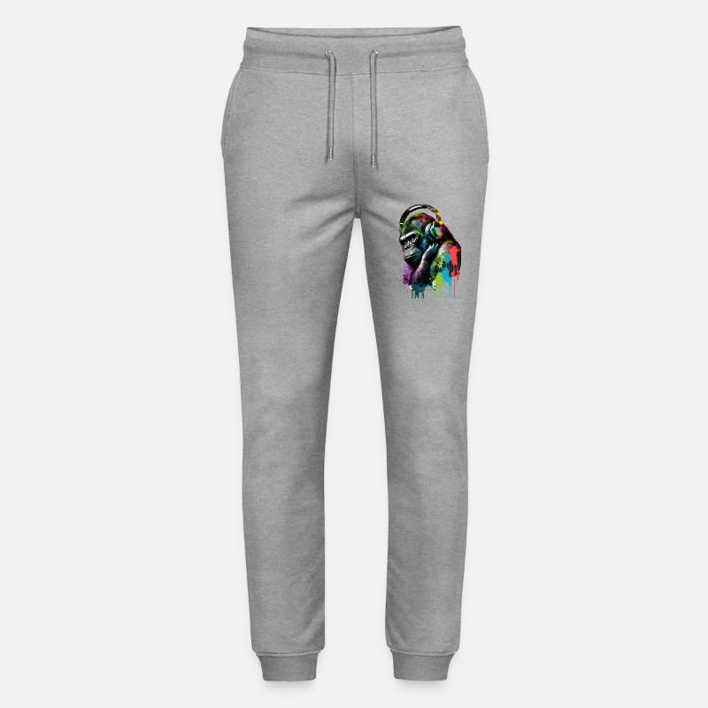 Gorilla mit Kopfhörern - Stanley/Stella Unisex Bio Jogginghose Mover  - Grau meliert