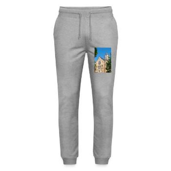 historical building secondary school Ratsgymnasium - Stanley/Stella Mover Unisex Organic Jogging Trousers - heather grey - Front - Marisol (170cm) & Nik (191cm)
