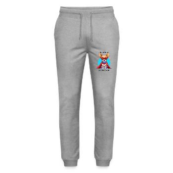 Wer einen Hund hat braucht keinen Superhelden - Stanley/Stella Unisex Bio Jogginghose Mover  - Grau meliert - Vorne - Marisol (170cm) & Nik (191cm)