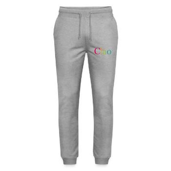 Farbiges Ausrufezeichen Logo - Stanley/Stella Unisex Bio Jogginghose Mover  - Grau meliert - Vorne - Marisol (170cm) & Nik (191cm)