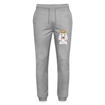 « Têtes couronnées » - Caniche royal - Pantalon de jogging bio MOVER Stanley/Stella unisexe - gris chiné - Devant - Marisol (170cm) & Nik (191cm)