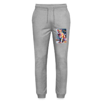 Origami Tiger - Stanley/Stella Mover Unisex Organic Jogging Trousers - heather grey - Front - Marisol (170cm) & Nik (191cm)