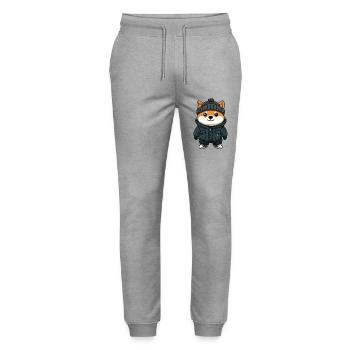Shiba Inu Dog Cartoon - Stanley/Stella Mover Unisex Organic Jogging Trousers - heather grey - Front - Marisol (170cm) & Nik (191cm)