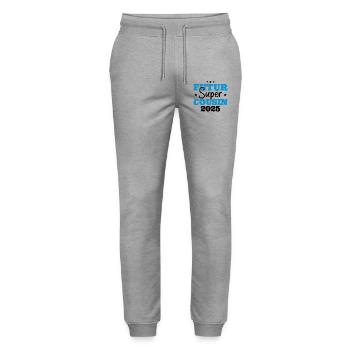 Futur super cousin 2025 cadeau humour anniversaire - Pantalon de jogging bio MOVER Stanley/Stella unisexe - gris chiné - Devant - Marisol (170cm) & Nik (191cm)