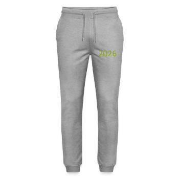2026 Green Birthday Anniversary Template Design - Stanley/Stella Mover Unisex Organic Jogging Trousers - heather grey - Front - Marisol (170cm) & Nik (191cm)