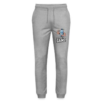 Hydration Gains! - Stanley/Stella Mover Unisex Organic Jogging Trousers - heather grey - Front - Marisol (170cm) & Nik (191cm)