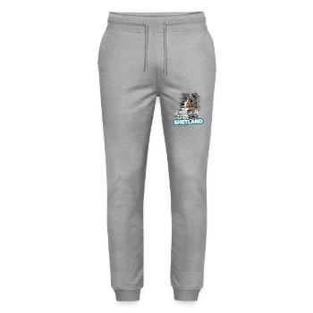 TEAM Shetland - Blue Merle Tricolor - Stanley/Stella Mover Unisex Organic Jogging Trousers - heather grey - Front - Marisol (170cm) & Nik (191cm)